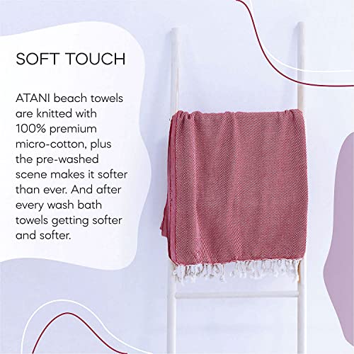 ATANI 69x35 in Oversized Turkish Beach Towel Set with Tote Bag – Quick-Dry 100% Turkish Cotton Peshtemal, Sand-Resistant, Lightweight for Shower, Travel, Pool, Yoga (Red) - color: Red + Bag, size: 35 inc x 69 inc