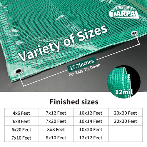 TARPAL 7'x20' Clear Green Tarp Heavy Duty Waterproof 12mil with Grommets or Zip Ties for Large Greenhouses for Outdoors Garden,Farm,Chicken Coops - color: Clear Green Leno Tarp, size: 7x20ft-Finished size