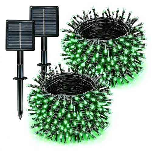 Solar String Lights Outdoor Waterproof 2 Pack Total 66ft 200LED 8 Modes Twinkle Lights Solar Fairy Lights for Patio, Garden Yard Party Wedding Tree Christmas Halloween Decoration, Green - color: Green