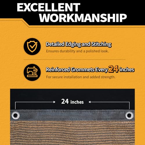 4x30Ft Garden Privacy Fence Screen, 180GSM Heavy Duty 90% Blockage Windbreak Mesh Tarp with Reinforced Edges & Anti-Rust Grommets, Includes Zip Ties for Garden, Yard, Backyard, Outdoor, Mocha - color: Mocha, size: 4' x 30'-Finished Size