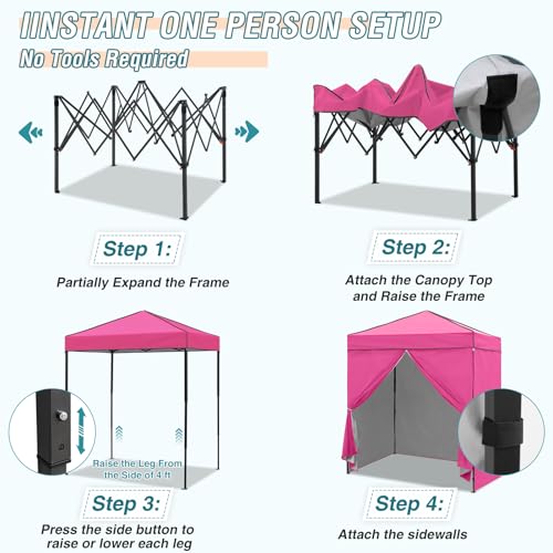 EAGLE PEAK 6x4 Instant Pop Up Canopy Tent with 4 Side Wall Panels, Straight Leg Sun Shelter, Portable Canopy with Carry Bag for Camping, Beach & Sports, Pink - color: Pink, size: Four Walls