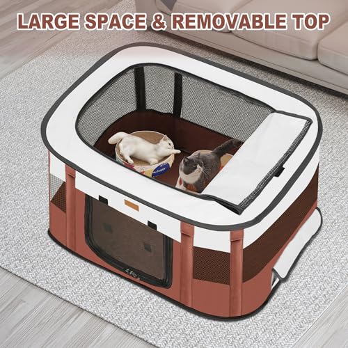 Dog Playpen - Foldable Cat Play Pens for Pubby, Kitten, Rabbit, Portable Pet Tent with Carring Bag for Indoor/Outdoor Travel Camping (Brown-Small) - color: Brown, style: Small