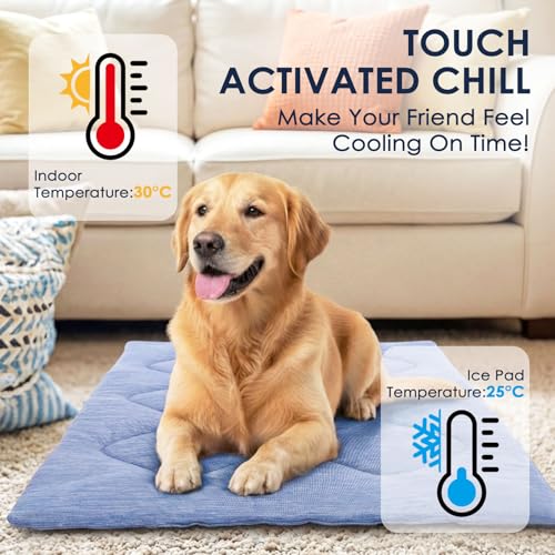 ASENKU Dog Cooling Mat, Portable & Durable Cooling Mat for Dogs, Summer Anti-Slip Breathable Cooling Bed for Large Dogs 60–100 lbs (Golden Retriever, Lab, German Shepherd), 43x32 inches, Blue Diamond - color: Haze Blue, size: X-Large