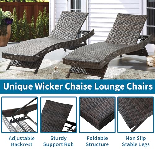 Outdoor Chaise Lounge Chairs Set of 4 with Detachable Cushions, Pool Sunbathing Recliners PE Rattan Patio Loungers Wicker for Outside Porch Backyard Poolside Deck Porch - color: 4 Chairs + 4 Cushions