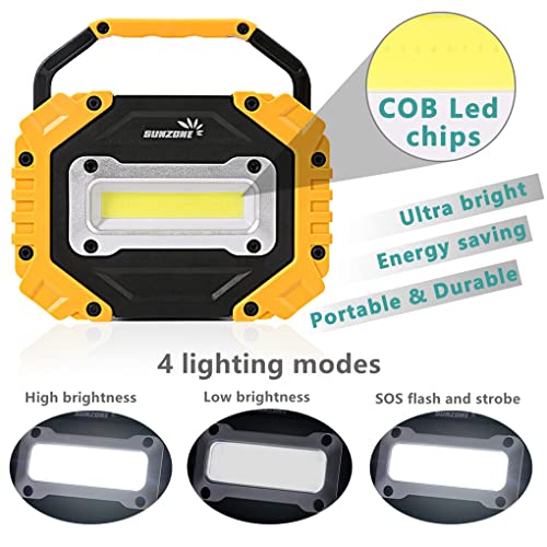 Sunzone Portable LED Work Light,AA Battery Powered Flood Lights,Super Bright Workshop Job Site Lighting for Camping, Hiking, Fishing, Car Repair with Emergency SOS Mode (2 Pack) - color: 2 Pack Yellow, size: AA Battery model