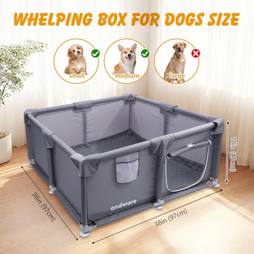 Whelping Box for Dogs and Puppies, 38×38×18 in Whelping Supplies with Waterproof Whelping Pad for Medium Small Dogs - style: 38×38×18in