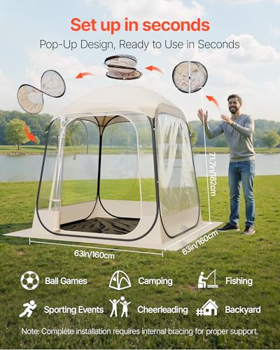 VEVOR Pop up Sports Tent, 8 Sizes Optional Clear Bubble Tent for 1-6 Person, Waterproof Outdoor Pod with Floor Mat & Top Cover, Garden Igloo Dome Tents Camping Shelter for Sports Watching - color: Clear, size: 63" L x 63" W x 71.7" H