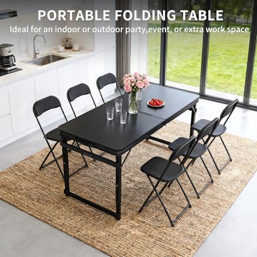 4FT x 2FT Folding Camping Table with Aluminum Alloy Legs, Adjustable Height Portable Outdoor Picnic Table for Camping, Travel, Parties, Kids Crafts, and Market Vendor Use - size: 4 ft x 2 ft × 2.3 ft H