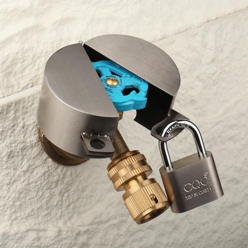 Outdoor Faucet Lock with Padlock Water Spigot Lockout Device Suitable for Garden Hose Bib Water Valve Childproof,Prevent Water Theft and Unauthorized Use of Water, Stainless Steel - color: Stainless Steel