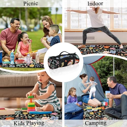 Picnic Blankets Waterproof Foldable Extra Large,80"x 80" Outdoor Beach Blanket Sandproof,3-Layer Lightweight Handy Mat Tote Picnic Camping Rugs for Outside Your Rv (Strawberry Floral) - color: Picnic Blankets 5