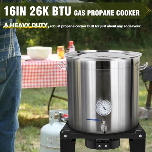 Bestfire High Pressure Propane Burner, 260000 BTU Single Propane Stove with 4.1ft 0-20Psi Adjustable Hose with Regulator, 16" Square Steel Cooktop for Camping - color: 16" propane burner