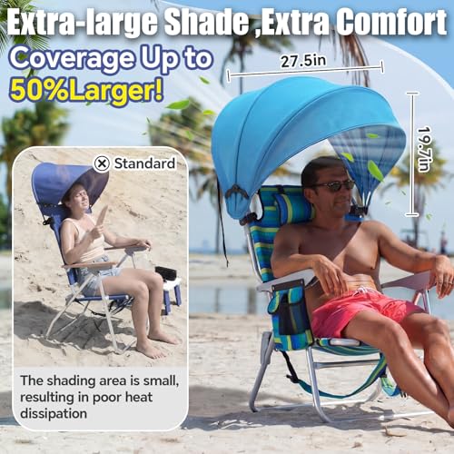 DaisyInner 1 Pcs Beach Chair Umbrella Canopy Extra Large Foldable Chair Sun Shade with Adjustable Clamp for Beach Camping Fishing Lounge Outdoor (Light Blue) - color: Light Blue