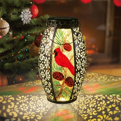 Mothers Day Gifts, Cardinal Solar Lantern Outdoor Waterproof,13" Large Metal Hanging Decorative Lantern,Cardinals Solar Lights for Outside Yard Lawn Patio Garden Decor,Cardinal Gifts for Women Mom - style: Cardinal