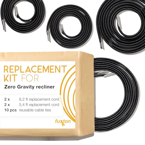 Zero Gravity Bungee All in Replacement kit, Replacement Cord for Zero Gravity Chair, Outdoor Recliner, Patio Furniture Repair kit, 4 Cords - Black