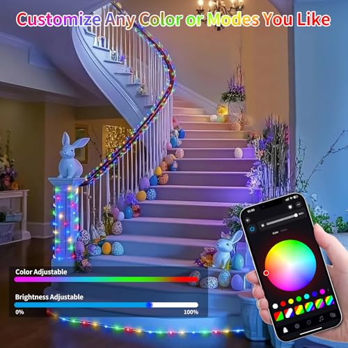 33FT Color Changing Rope Lights Outdoor, Waterproof 100 LED String Light Plug In with Remote & APP Control, Smart 16 Million Colors Music Sync Twinkle Fairy Lighting for Outside Indoor Bedroom - size: 33FT