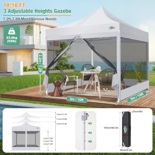 COBIZI Canopy Tent 10x10 Heavy Duty Pop Up Canopy with Sidewalls Waterproof,Easy to Set up Gazebo with Mosquito Netting Outdoor Mesh Screen Tents for Parties Wedding Party with Carry Bag, White - color: White, size: 10x10FT