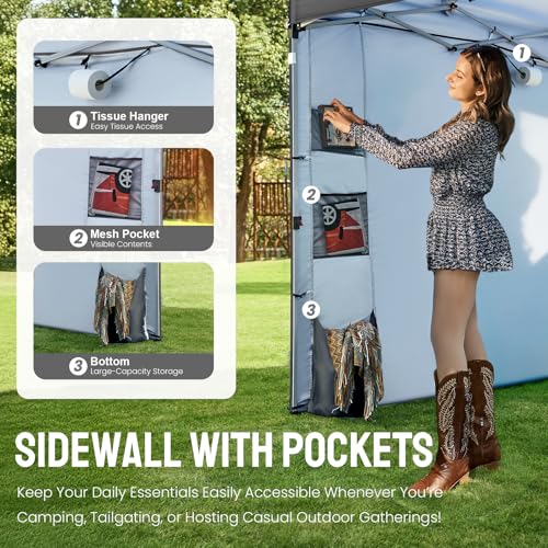 CROWN SHADES Canopy Tent 10x10 Pop Up Canopy Outdoor Shade with Pockets Sidewall, Easy Up Sun Shelter with One Person Set Up Center Lock, Portable Instant Camping Beach Canopies Tents, Grid Grey - color: Grid Grey