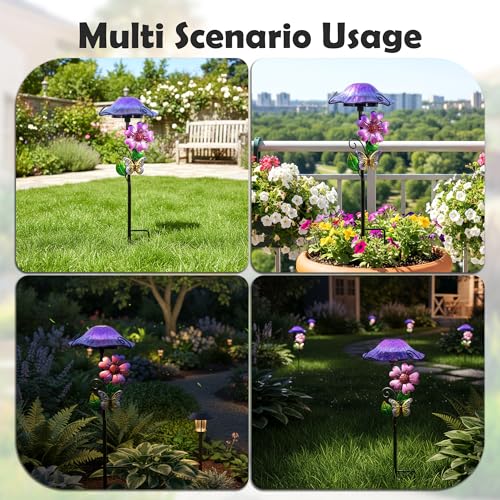 Solar Outdoor Lights Decorative Solar Glass Mushroom Lights Waterproof LED Purple Garden Stake Light for Walkway Pathway Lawn Patio Yard Decorations. - color: Purple
