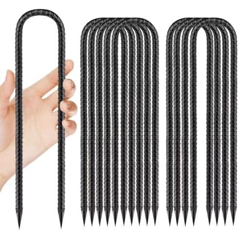 Ground-Stakes-Heavy-Duty-12 inch, U-Hook Rebar Stakes Black Coated Anti-Rust 10pcs Garden Stakes Metal Ground Anchors for Garden Dog Fence Chicken Coop Christmas Decorations Deer Fence - color: Black-U-HOOK, size: 10pcs