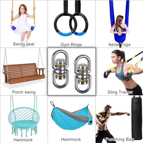 SELEWARE Bearing Swing Swivel, 360° Rotational Device Hanging Accessory for Web Tree Swing, Hammock Chair, Climbing Rope, Aerial Yoga, Kids Swing Swivel, Hold Up to 1200LB, 2 Pack - color: Swivel Only, 2 Pack