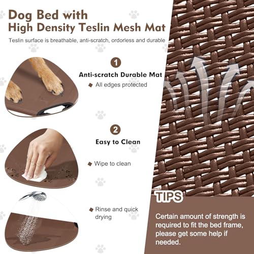 Upgraded Elevated Dog Bed with Canopy, Portable Raised Outdoor Dog Bed with Stable Anti-Slip Feet, Raised Wider Shade Pet Bed Cot for Large Dogs Camping, Indoor & Outdoor Use - color: Dog Canopy-Brown, size: 42.0"L x 30.0"W x 33.0"Th
