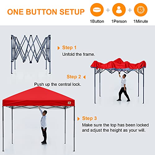 ABCCANOPY Easy Pop up Canopy Tent with 2 Sidewalls for Outdoor Sun Blocking or Rain Protection,10x10, Red - color: Red, size: 10x10