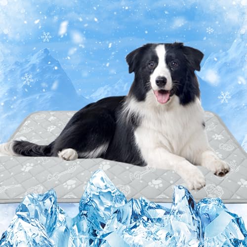 MH MYLUNE HOME Self Cooling Mat for Large Dog, 44”x32” Cool-Chill Cooling Fiber & Endothermic Color Changing Pet Cooling Pad, Foldable & Washable Non-Toxic Summer Pet Blanket - size: X-large: 44"x32"