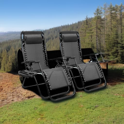Homall Zero Gravity Chair Patio Folding Lawn Lounge Chairs Outdoor Lounge Gravity Chair Camp Reclining Chair with Pillows for Poolside Backyard and Beach Set of 2 (Dark Black) - color: Black, size: 2 PCS