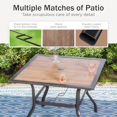 PHI VILLA 5-Piece Patio Dining Set with Umbrella Hole, Patio Table and Chairs Set with Square Wooden-Like Table & Folding Patio Chairs (Grey) - color: Grey, size: 5 Piece Square