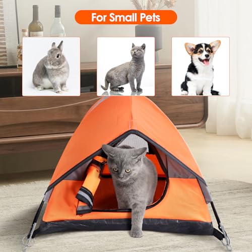 Cat Camping Tent, Cat Tent Bed, Pet Tent for Indoor Cat and Small Dog, Mini Tent (Orange, 21 x 21 x 14 Inches) - color: Orange