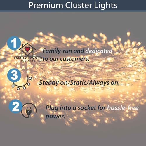QBIS 400 LED Cluster Lights on Silver Wire. Warm White Fairy Lights Plug in, 16.5ft Christmas Lights for Christmas Tree and Fireplace Mantel. Indoor Outdoor Firecracker Light String. - size: 400 LED - Silver Wire - Mains Plug