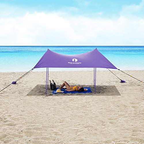 Red Suricata Family Beach Tent & Canopy, UPF50 Sun Shade, 4 Aluminum Poles, Sand Shovel, Medium Portable Sun Shelter (Medium, Purple) - color: Purple, size: Medium 7' x 7'