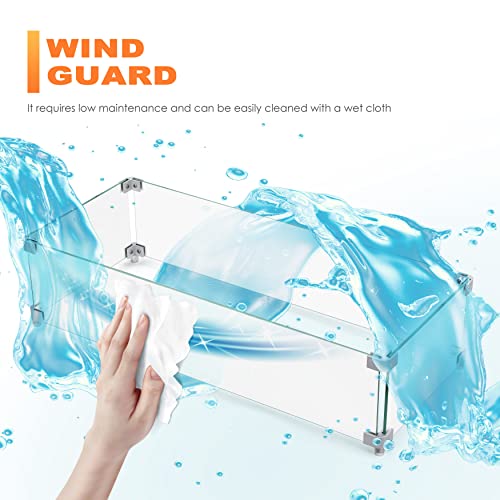 NUU GARDEN 27.6'' x 11.7'' x 6.5" Rectangular Fire Pit Wind Guard, Transparent Tempered Glass, Polished Aluminum Brackets, 3M Anti-Slip Pads, Fit for Best Choice 52-inch Fire Table WG01 - size: 27.6 X 11.7 X 6.5