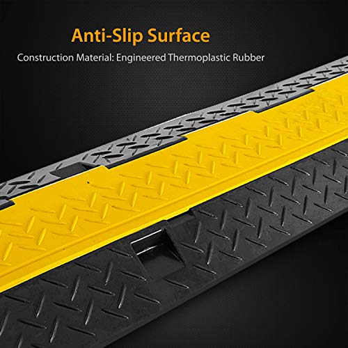 Pyle Ramp-3 Channel Rubber Floor Cord Concealer-Heavy Duty Cable Protector Wire/Hose/Pipe Hider Driveway Protective Covering Armor PCBLCO105X2 (Pair), One Size, Black and Yellow - style: 2 Pack