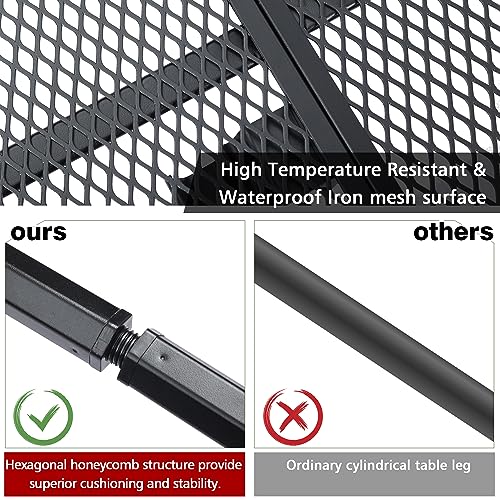 JOUYEK Folding Grill Table, 3x2 FT Portable Camping Table with 2 Wing Panels, Height Adjustable Metal Tables with Mesh Desktop and Mesh Bag, Outdoor Furniture for Camping, Picnic, Beach and BBQ, Black - style: 3X2 FT with 2 panels
