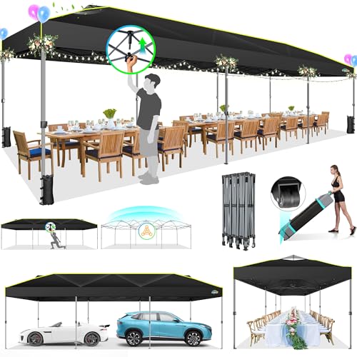 COBIZI 10x20 Pop Up Canopy Tent Ez Up Commercial Outdoor Canopy Wedding Party Tents with Center Lock Instant Folding Shelter with Reflective Strip, Air Vent & 4 Sandbags, (10'X20') Grey - color: Grey(1-year warranty), size: 10x20ft with No Sidewalls