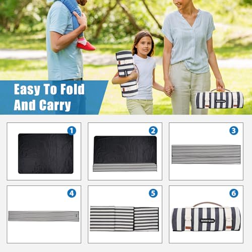 Picnic Blankets Outdoor Extra Large - Waterproof Picnic Blanket with Carry Strap | Machine Washable Picnic Mat with Sandproof Backing for Park,Grass,Hiking,Travel,Concerts,Indoor(Aegean Blue) - color: Aegean Blue