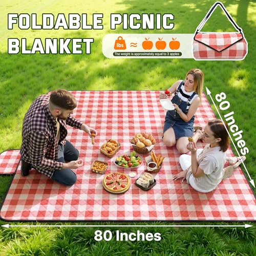TigeJoy Extra Large Picnic Blanket Waterproof Foldable 60''x80'', Outdoor Picnic Mat Beach Blanket Sandproof for Park, Grass, Travel, Hiking, Camping Essentials, Gingham Picnic Blanket - color: Red, size: 6'8" x 5' (Rectangular)