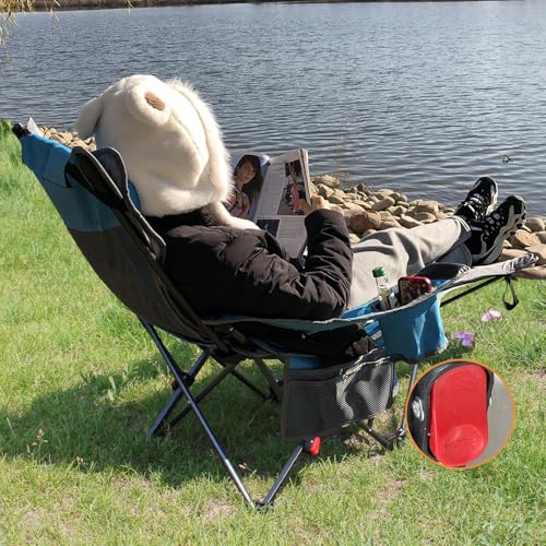 Reclining Camping Chair with Removable Footrest Lounge Chair with Headrest, Cotton Cushion, Portable Adjustable Folding Chairs - color: Blue, size: 2 pack