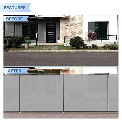 E&K 5'x12' Outdoor Privacy Screen Fence Panel Freestanding Backyard Patio Privacy Pool Fencing Temporary Garden Dog Fence with Iron Poles and Rails (Light Gray) - color: Gray, size: 0 5'x12'