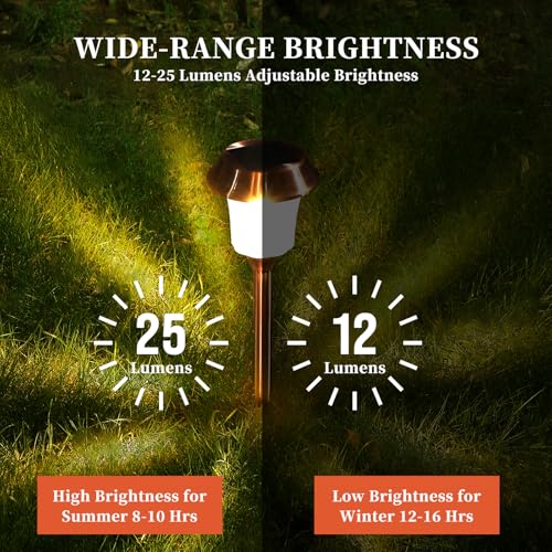 Solar Pathway Lights Outdoor 4 Pack, Stainless Steel & Glass Solar Garden Lights, Auto Dusk to Dawn IP65 Waterproof LED Path Lights for Yard, Lawn, Walkway, Driveway - color: Bronze
