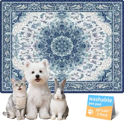 Dog Pee Pads Training Pads Upgrade Triple Thickness All-Purpose Super Absorbent & Leak-Proof, Quick Dry and Leak-Proof and Odor Control (Blue/Multi, 18" x24" x2PCS) - color: Blue/Multi, size: 18" ×24"(pack of 2)