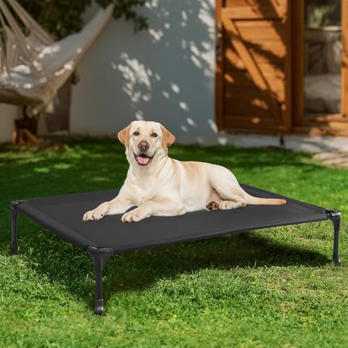 Veehoo Outdoor Elevated Dog Bed Large Sized Dogs, Large Cooling Raised Dog Cots Beds Training Platform Off Ground Hammock with Breathable Mesh, No-Slip Feet, 42"x30", Black - color: Black, size: 42.0"L x 30.0"W x 7.0"Th