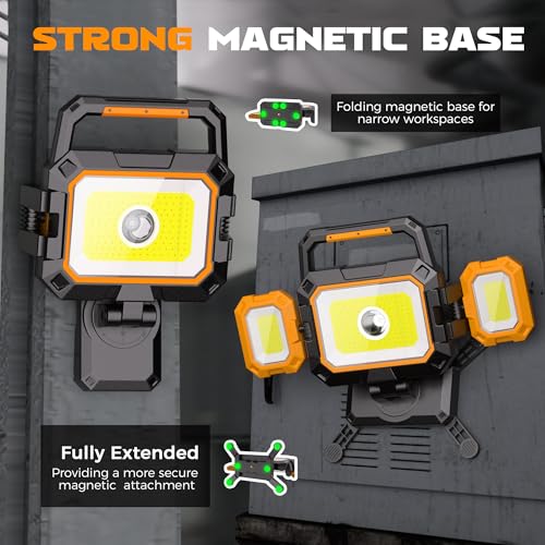 YZONI 40W Rechargeable Work Light, 4000LM Magnetic LED Work Light with 6 Modes, Battery Powered Portable Mechanic Lights with 360°Rotate Foldable Design for Auto Car, Garage, Workshop - style: Modern