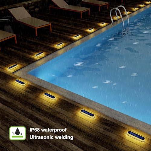 DetarZinLED Solar Deck Lights, 6 Pack Waterproof LED Path Lights, Outdoor Solar Step Lights, Solar Powered Light Bar for Stairs, Driveway, Walkway, Pathway, Dock, Porch, Warm White - size: 6pcs Warm White Bar