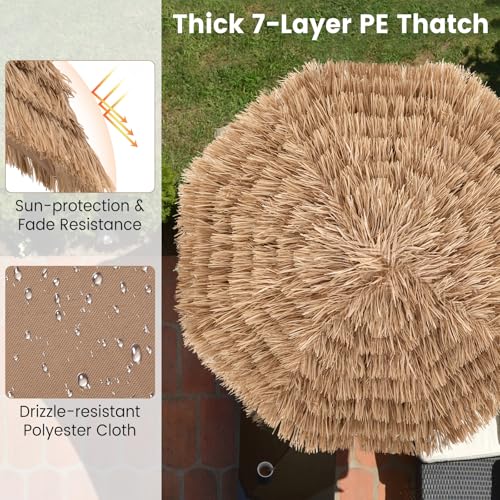 Tangkula 7.2Ft Tiki Patio Umbrella, Hawaiian Style Outdoor PE Grass Umbrella with Tilt Adjustment, 8 Ribs, Portable Thatched Beach Umbrella for Garden, Yard, Poolside - color: Natural, size: 7.2Ft
