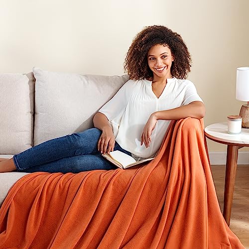 Berkshire Blanket Microfleece Throw Size Bed Throw Blanket Amberglow Orange,Lightweight Soft Breathable Plush Micro Fleece Throw Blanket for Travel,Bed and Couch,50x60 Inches - color: Amberglow, size: Throw/Throw XL