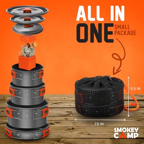 Smokey Camp Camping Cookware Mess Kit Set with Stove - Backpacking Camping Pots and Pans Set, All in One Non-Stick Camping Cooking Set, Portable Stove, Hiking, Picnic, Outdoor & Camping Cookware Set - style: 1.2+2.0+3.3 Liter Pot