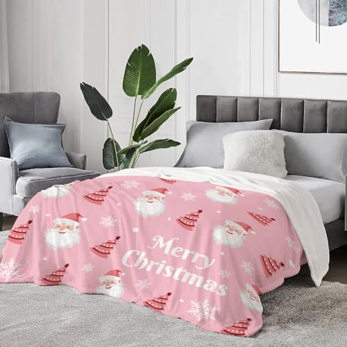 YeeJu Christmas Decorative Throw Blanket King Size Pink Santa Claus Blanket for Bed Soft Lightweight Fuzzy Plush Fleece Blanket and Throws Large Oversized Big Xmas Winter Holiday Blanket 90x108 - color: Chrsitmas-06, size: 90"x108"