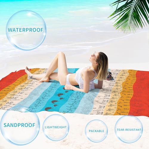 Beach Blanket Waterproof Sandproof Oversized Lightweight 78''×81'' 1-5 Adults Blanket Beach Large Picnic Mat for Travel Camping Hiking Picnic - color: Beach, size: 78''x81''